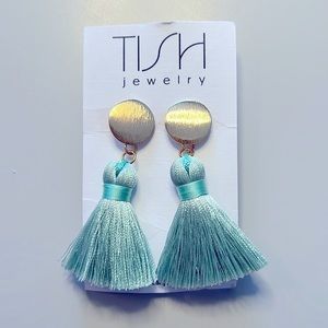 Gold & Teal Tassel Earrings